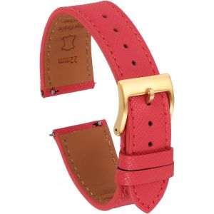 Kal-Bracelet De Monture En Cuir Véritable 22mm À Fermoir Rapide En Acier Inoxydable Doré Pour Hommes Femmes, Rouge - Neuf