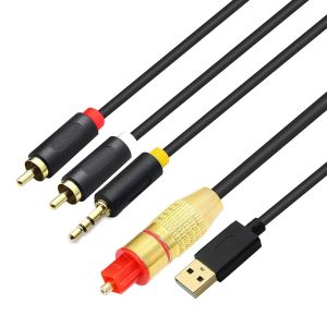Câble audio coaxial numérique analogique USB,AUX SPDIF vers 3,5 mm + 2 prises RCA convertisseur pour TV,PS4,lecteur Blu-Ray,haut-parleur multimédia,1.5 Meters - Neuf