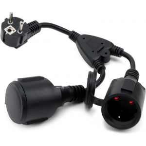 KALANKA-Double fiche pour Prise de Courant, Rallonge de Prise UE, étanche Adaptateur de Prise Distribution à 2 Voies IP44, 16A/ 250V/ Max, Extensions multiprises pour Cuisine, Bureau, Maison Noir - Neuf