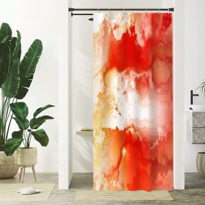 SJZG-Rideau Douche Anti Moisissure, Rideau De Douche &Eacute;troit 90X180Cm Rouge Effet Marbre Orange Petit Rideaux De Baignoire Tissu Lavable Imperm&eacute;able Polyester Rideaux Salle De Bain Avec 6 Crochets - Neuf