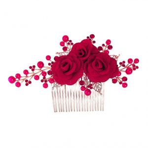 Pince &iquest;&iquest; Cheveux Rose Pour Mariages, Accessoire &iquest;&iquest;L&iquest;&iquest;Gant En Forme De Peigne &iquest;&iquest; Fleurs Roses Pour Les Mari&iquest;&iquest;Es Et Les Demoiselles D'honneur, Motif Rouge Pour Les Occasions Festives - Neuf