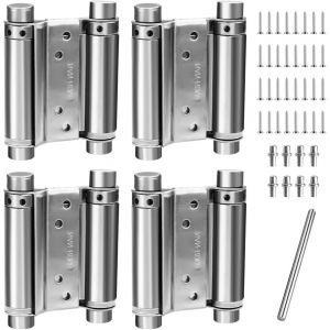 Lot de 2 paires de charni&egrave;res de porte battantes en acier inoxydable de 7,6 cm, charni&egrave;res &agrave; ressort &agrave; double action, charni&egrave;res de porte robustes &agrave; fermeture automatique avec vis &agrave; goupilles - Neuf