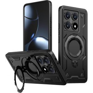 Kal-360°Rolatif Support Magnétique Coque Pour Xiaomi 14t Pro [Cd Anneau Support Stable Pour Mag-Safe] [N°1 Puissance Magnétique & Antichoc Protection Militaire] Coque Fine Durable, Noir - Neuf