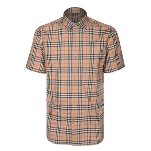 Chemise À Manches Courtes En Coton Beige Burberry - Neuf