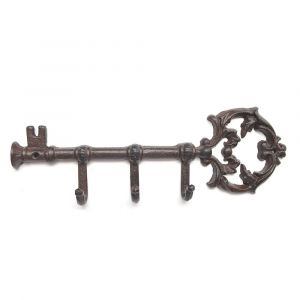 Porte-clés mural décoratif en fonte - Porte-clés vintage avec 3 crochets - Fixation murale - Cintre rustique en fonte - 13,8 x 4,5 - avec vis et chevilles - Couleur brun rouille - Neuf