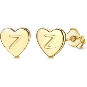 Kal-Boucles D'oreilles En Argent 925 Pour Femme Boucles D'oreilles Initiale, Lettre Boucles D'oreilles Enfants Filles, Boucles D'oreilles Coeur Or/Argent, Cadeaux Pour Filles Enfant - Neuf