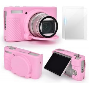 &Eacute;tui SX740 [avec 2 Films tremp&eacute;s LCD],&Eacute;tui de Protection en Silicone Compatible avec Canon PowerShot SX730 SX740 HS,&Eacute;tui pour Appareil Photo Canon SX740 SX730-Rose - Neuf