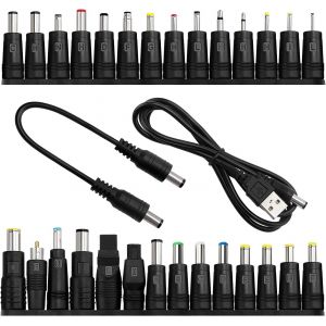 28 Pièces Adaptateur D'Alimentation Dc, Barrel Jack Connecteur, 5.5X2.1 Mm Femelle À Mâle Adaptateur, Avec 2 Pièces Câble, Pour Ventilateurs, Routeurs, Lampes De Bureau, Ordinateurs[Z652] - Neuf