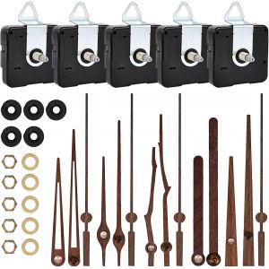 Tzf-Lot De 5 Mécanismes De Mouvement À Quartz Et Aiguilles D'une Montre - Kit De Rechange Silencieux Avec Aiguilles En Bois De Noyer - Mécanisme De Mouvement Pour Horloge Murale (Tige Longue De 20 Mm - Neuf