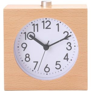 Réveil Analogique Silencieux en Bois pour Chambre à Coucher Fonctionne avec Piles Horloge sans Tic-Tac (Jaune) - Neuf