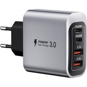 LORANKA-Chargeur USB-C, 40W 4 Port Prise USBC Chargeur Rapide iPhone, Bloc de Charge Rapide Double Port PD+QC, Chargeur Type-C, Compatible avec Les iPhone 17/16/15/14/13/12/t&eacute;l&eacute;phones Samsung/Tablett - Neuf