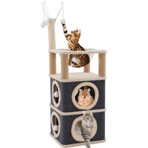Maison Pour Chat - Grande Grotte 2 &Eacute;tages Avec 4 Arbres, Tour D'escalade, Lit &Agrave; Capsules Spatiales Et Balle - Neuf