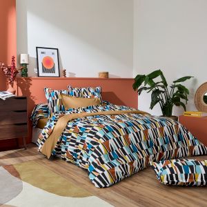 Housse De Couette Coton G&eacute;om&eacute;trique R&eacute;versible Uni - Neuf