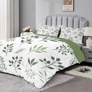 Ulteronixshop-Couette Imprim&eacute;e 220x240 Cm Plante &Agrave; Feuilles R&eacute;versible - &Eacute;dredon Super Doux Pour 4 Saisons - 2 Taies D'oreiller 65x65 Cm - Vert - Neuf