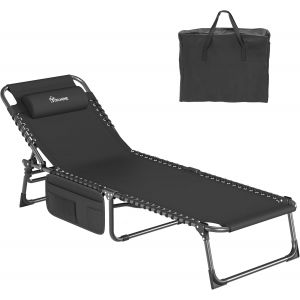 Ulteronixshop-Bains De Soleil 190x60x31 Cm Chaise Longue R&eacute;glable En 4 Positions, Transat Jardin Exterieur Avec Appui-T&ecirc;te Et Poche Lat&eacute;rale Capacit&eacute; De Charge 300lbs Pour Jardin, Piscine, Camping, N - Neuf