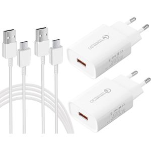 Eryi-2 Pack Chargeurs Usb, Chargeur Rapide 18w Quick Charge 3.0 Alimentation Usb Avec Câble De Charge Compatible Avec Samsung Galaxy S8, S8 Plus, S9, S10, S20, S21, A53, A54, A13, Huawei, Xiaomi Redm - Neuf
