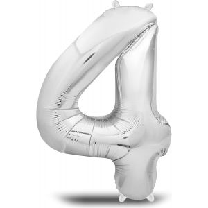 Silver Foil Balloon 40 Inch Silver Foil Number Balloon Helium Flight (Number 4) - Neuf