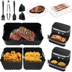 APLU-Silicone Moule Air Fryer Pour Ninja Foodi Flex 10.4 L Af500Eu(1X10,4L & 2X5,2L),10 Pièces Accessoires Air Fryer,Moule Air Fryer,Grille Racks Etc,Accessoires Air Fryer Ninja 10.4L - Neuf