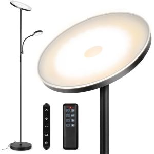 Lampadaire Sur Pied Led, Lampe Sur Pied Dimmable 4 Temp&eacute;ratures De Couleur, Lumi&egrave;re Principale De 27 W Et Lampe De Lecture De 7 W, T&eacute;l&eacute;commande Et Contr&ocirc;le Tactile Pour Salon, Chambre, Bureau - Neuf