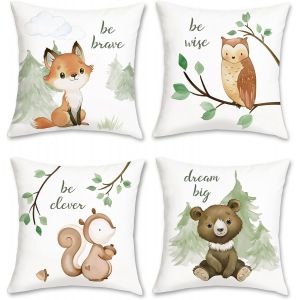 Kalanka-Housse De Coussin Animaux Forestiers 45 X 45 Cm Renard Ours Velours Doux D&eacute;coratif Taie D'oreiller Pour Enfants Garderie Chambre D&eacute;coration 4 Pi&egrave;ces - Neuf
