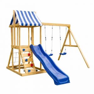 Aire De Jeux Enfant Bois Ginger Home 4 En 1 Avec Toboggan 2,2 M Escalade Filet Et 2 Balancoires - Neuf