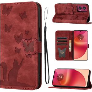 Sansh-Housse Protection Pour Motorola Edge 50 Fusion 5g 6.7 Pouces Matériau En Cuir Pu Coque Edge 50 Fusion Avec Fentes Pour Cartes Coque Edge 50 Fusion Rouge - Neuf