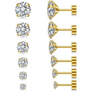 3-8 Mm Cubic Zirconia Earrings Set 20g Surgical Steel Helix Tragus Piercing For Women And Men, Multiple Piercings - Neuf