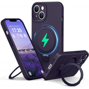 Maa-Liquid Silicone Coque Pour Iphone 14 With Magnetic Ring Stand, Upgraded Camera Protection Mil-Grade Drop Shockproof Soft Anti-Scratch Microfiber Lining Silicone Coque(Violet Clair) - Neuf