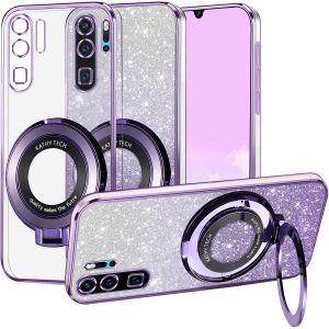wwp-Pour coque Huawei P30 Pro transparente magnétique avec anneau de support, compatible avec MagSafe, coque Huawei P30 Pro Glitter silicone mince 2 en 1 étui séparable rose (violet) - Neuf