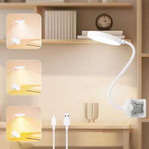 Lampe Pince 20 Led Lampe,Rechargeable Lampe De Bureau,Lampe Flexible Chevet Pince,Lampe De Lecture 3 Modes D¿Éclairage Et Dimmable Luminosité,Pour Bureau, Petite Lampe Pince Pour Lire Au Lit - Neuf