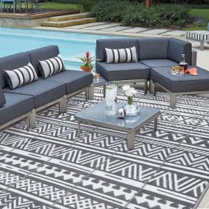 Nouvelhorizonstore-Tapis D'exterieur En Plastique 150 X 240 Cm, Tapis De Sol Camping Car Imperm&iquest;&iquest;Able, Tapis De Paille R&iquest;&iquest;Sistant Aux Uv, Tapis De Sol Ext&iquest;&iquest;Rieur Pour Terrasse Balcon Plage Pique-Nique J - Neuf