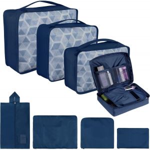 Sac Organisateur De Voyage Pochettes De Rangement, Organisateur De Bagages Organ Ur De Val Pour Sac &Agrave; Chaussures Sac &Agrave; Dos V&ecirc;tements Sous-V&ecirc;tements, Lot De 8 (Bleu Marin) - Neuf