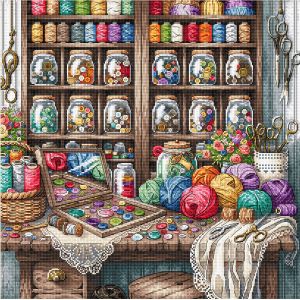 Kit Point De Croix Compt&eacute; Ava "Atelier De Couture" 32.38x32.38 Cm - Neuf