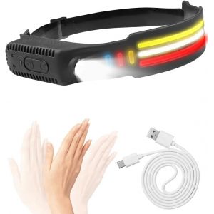 Torche Frontale Led Rechargeable, Lampe Frontale Super Brillante De 1200lm Avec Du Capteur De Mouvement, 10 Modes D'éclairage, Phare À Faisceau Large De 230°, Étanche Ipx4, Pour Le Camping - Neuf