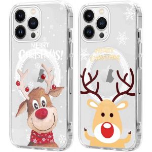 SJZG-2 Pi&egrave;ces No&euml;l Coque Magn&eacute;tique Pour Iphone 13 Pro Max 6,7'', Etui En Motif Dessin Cadeau De No&euml;l Compatible Avec Magsafe, Housse Christmas Silicone Bumper Cover Pour Iphone 13 Pro Max, Cerf 04 - Neuf