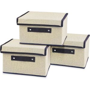 Mevronisshop-3 Pi&egrave;ces Bo&icirc;te De Rangement, Caisses De Rangement 25cm*19cm*16cm, Pliable Avec Couvercle, Panier De Rangement, Coffre &Agrave; Jouets, Pour Ranger V&ecirc;tements, Livres, Jouets, Chaussettes(Blanc) - Neuf