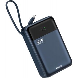 Senior-65w Batterie Externe 20000mah, Power Bank Avec Cable Int&eacute;gr&eacute; Usb C, Led, 1 Port Usb-C & A, Chargeur Externe Powerbank Compatible Avec Macbook, Iphone 16/15, Galaxy S25, Ipad, Tablet, [L281] - Neuf