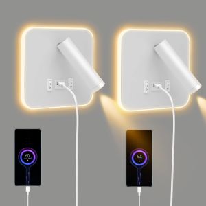 2pcs Applique Murale Interieur Led, Liseuse De Chevet Avec Interrupteur, Port De Charge Usb, Rotation &Agrave; 360&deg;Liseuses Murales, 3000k Lampe De Lecture De Chevet Applique Murale Pour Chambre, Salon(B) - Neuf