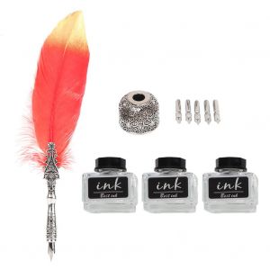 Stylo plume vintage europeen, stylo plume, plume d'oie, ensemble de papeterie, cadeau (rouge) - Neuf