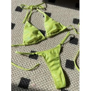 Maillot De Bain Deux Pièces En Similicuir Pu Brillant, Col Licou, Pour Femme, Ensemble Bikini, Mini, Micro, String - Neuf