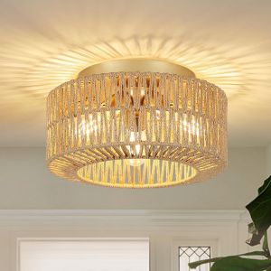 Liux-Plafonnier Boho Style,Plafonnier En Rotin 3 Flammes Salon,Lampe De Plafond Boho Avec Abat-Jour En Rotin,Plafonnier En Bambou Chambre,Plafonnier Vintage,Lampe Boho Pour Cuisine,Entrée - Neuf