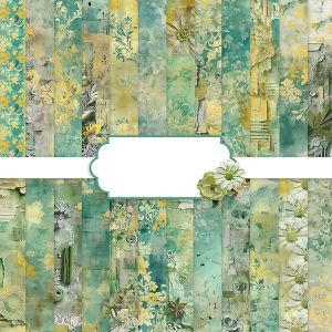 Tianyi-Papiers Décoratifs Double Face, 24 Feuilles Pour Scrapbooking, 30,5 X 30,5 Cm, Fournitures De Journal Intime, Old Lace À Motif Papier De Cartonné Pour Journal Album De Bricolage (Vert, 12 Inch - Neuf