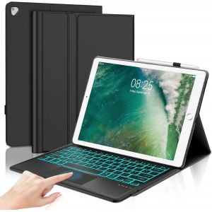 Coque Clavier Pour Ipad Pro 12.9 12,9"" 2017/2025 (2e, 1e Génération), Étui Keyboard Avec Pavé Tactile, Bluetooth Magnétique Clavier (Azerty, Français), 7 Couleurs Rétroéclairées, Noir - Neuf