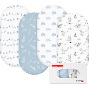 Lot De 4 Draps-Housses Pour Couffin, 100 % Microfibre Oeko-Tex100, Confortables Et Respirants Pour Berceau De B&eacute;b&eacute; Gar&ccedil;on Et Fille, Faciles D'entretien, Doux - Neuf