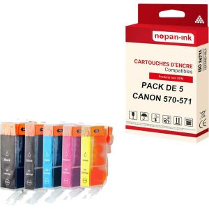 NOPAN-INK - x5 Cartouche compatible pour CANON 570 XL - 571 XL 570XL - 571XL Noir + Cyan + Magenta + Jaune + Photo Noir 0318C001 - Neuf