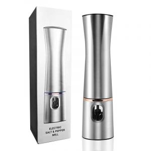 Ensemble de moulins &agrave; sel et &agrave; poivre &eacute;lectriques, 2 moulins, rechargeables, avec base de chargement et adaptateur secteur - 2 moulins en acier inoxydable - Neuf