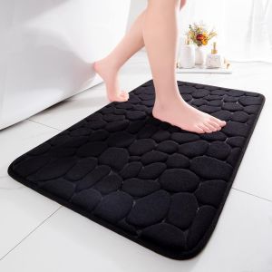 Kal-Tapis De Bain En Mousse À Mémoire De Forme - Tapis De Douche Absorbant - Tapis De Bain Décoratif - Tapis Antidérapant Pour Salle De Bain Et Salon - 43 X 61 Cm - Noir - Neuf