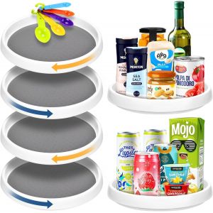 Mevronisshop-Plateau Tournant Epices,Lot De 4 Lazy Susan Plateau Tournant Plateau De Cuisine Rotatif À 360°Plateau Tournantl De Rangement Multifonctionnel Pour Salle De Bain Réfrigérateur Cuisine,Com - Neuf