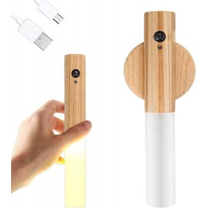 Subzonal-Applique Murale En Bois, Veilleuse D'intérieur Avec Détecteur De Mouvement, Applique Murale À Batterie Magnétique Rechargeable Sans Fil Avec Interrupteur Pour Chambre, Couloir, Escalier (Frê - Neuf