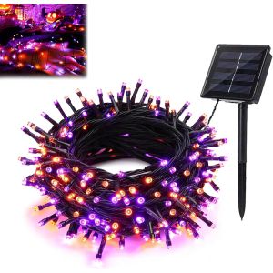 TRAHOO-7 M 50 LED Guirlande lumineuse Solaire pour Halloween Orange Violet, Guirlande Halloween D&eacute;coration Ext&eacute;rieur, Lumi&egrave;re d&eacute;corative d'halloween avec 8 Modes d'&eacute;clairage, pour Les F&ecirc;tes de Maison - Neuf